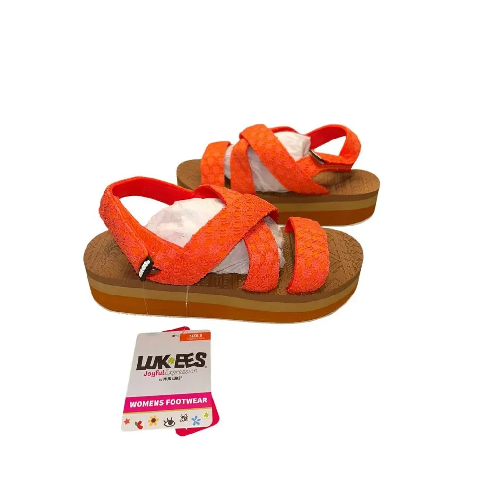 Muk Luks Neon Orange Textured Strap Sandals Size 8